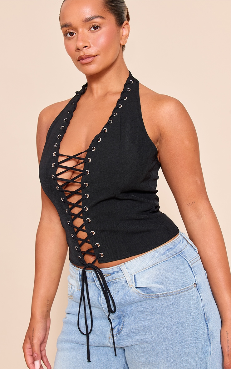 Shape Corset tissé noir à dos nu et lacets image 1