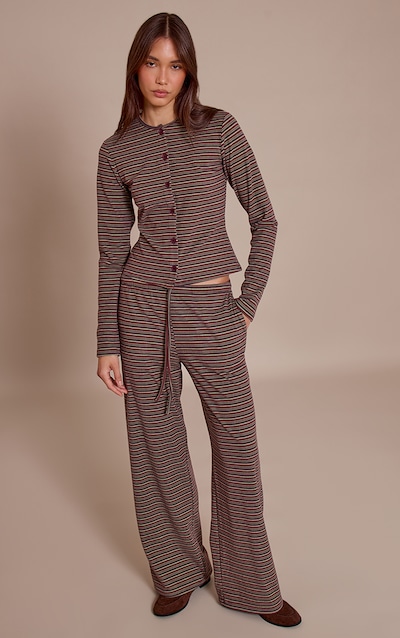 Burgundy Soft Fleece Pinstripe Straight Leg Pant