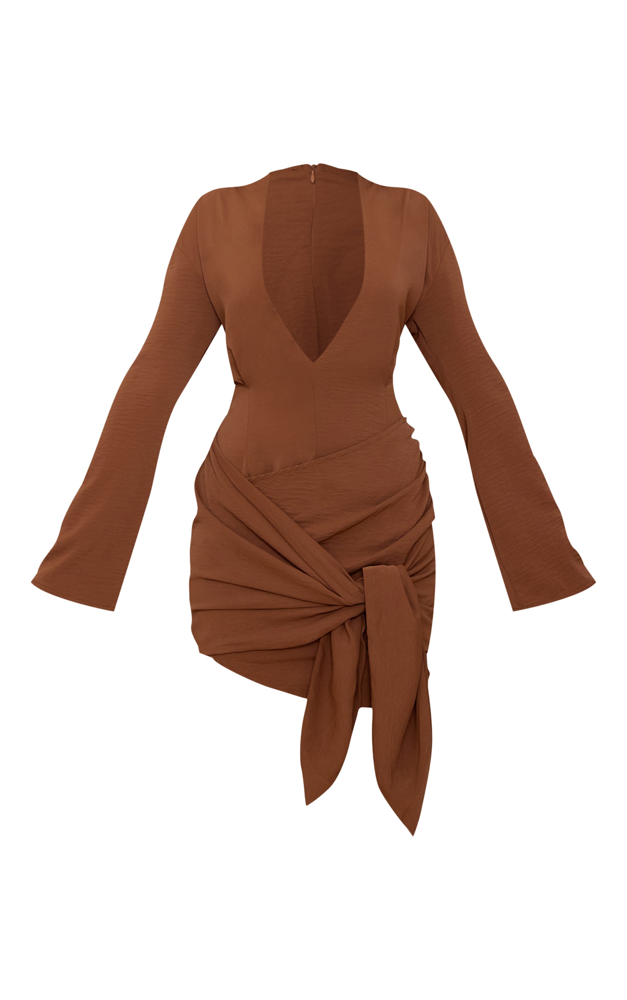 Chocolate Woven Plunge Wrap Shirt Dress image 5