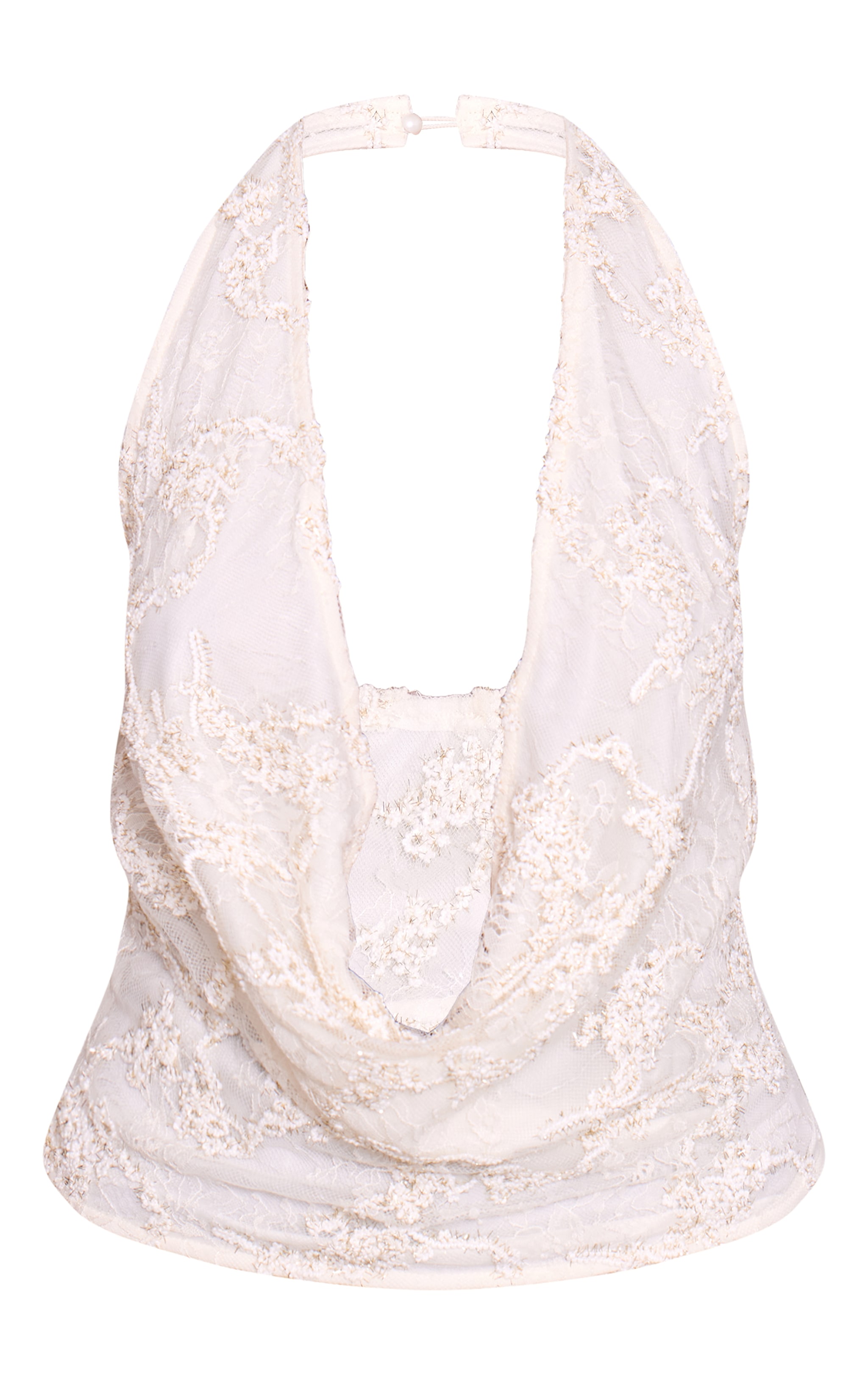 Cream Beaded Embroidered Cowl Neck Top image 5