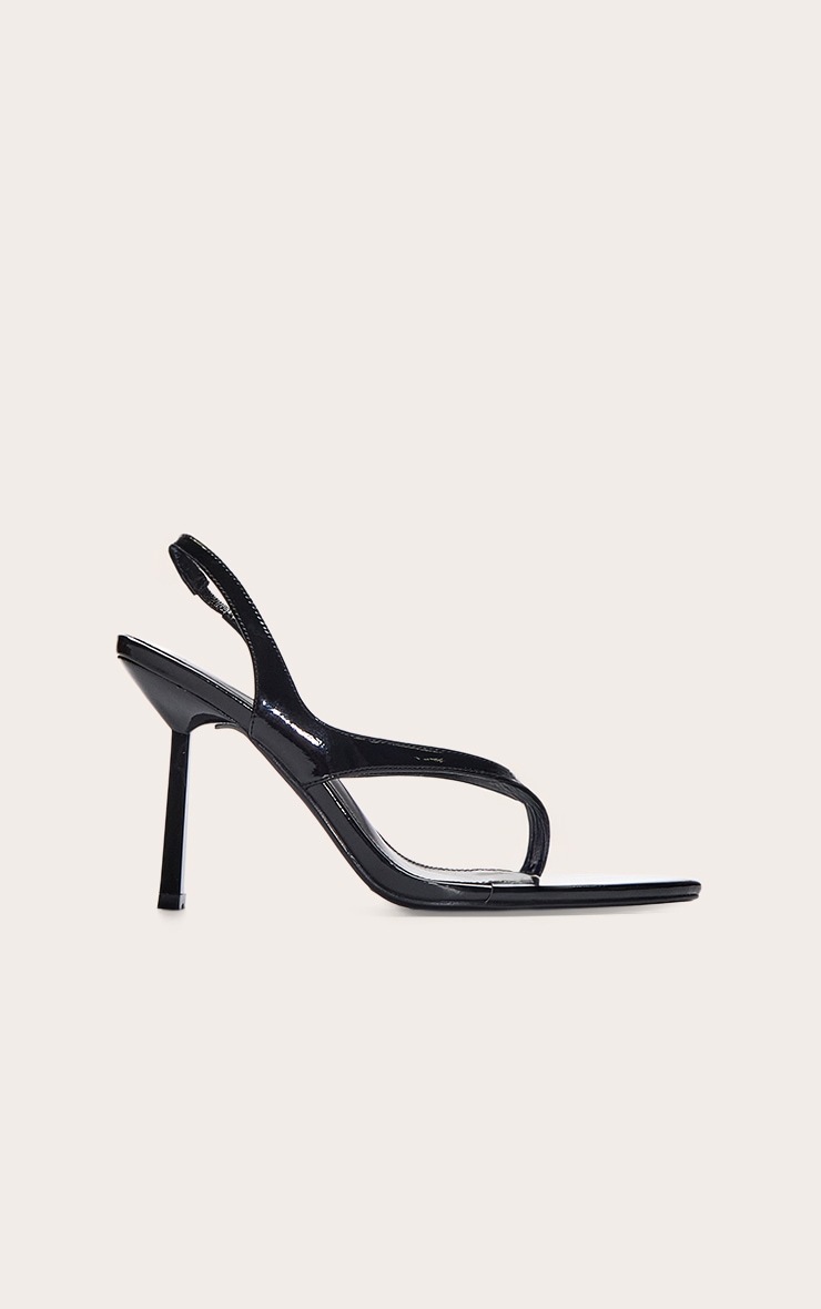 Black Asymmetric Square Toe Heeled Sandals image 2