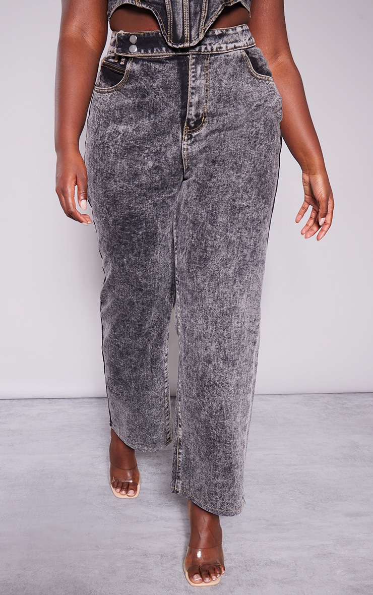 Plus Size Acid Wash Jeans Plus Grey Acid Wash Belt Detail Wide Leg