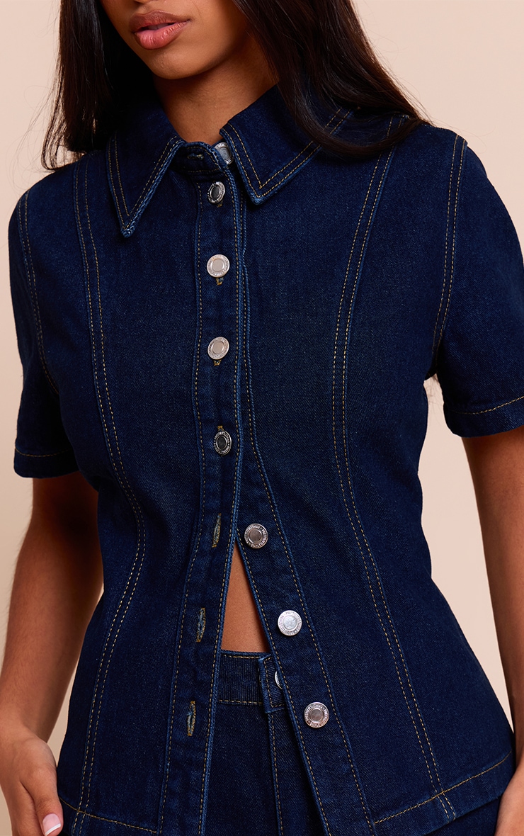  Petite Indigo Denim Button Up Short Sleeve Shirt image 4