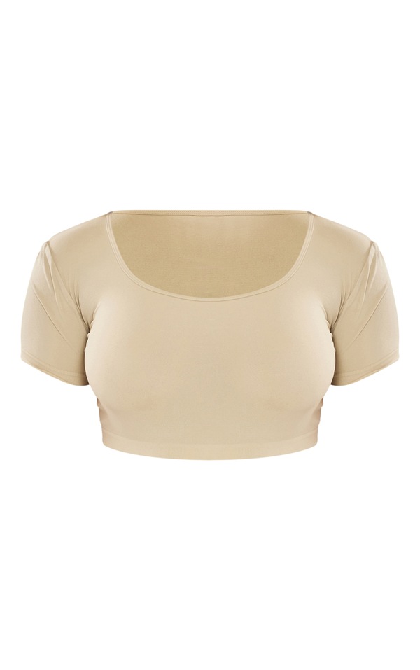 Shape Taupe Stretch Seamless Scoop Neck Crop T Shirt PrettyLittleThing