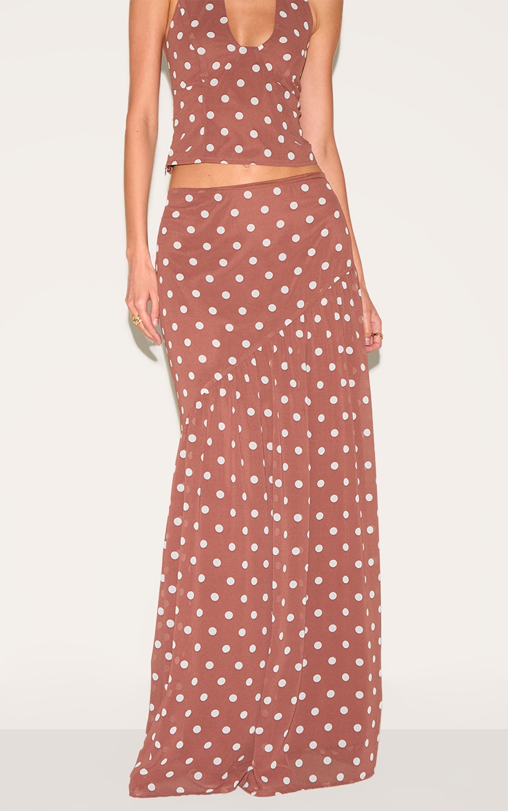 Chocolate Polka Dot Asymmetric Maxi Skirt image 2