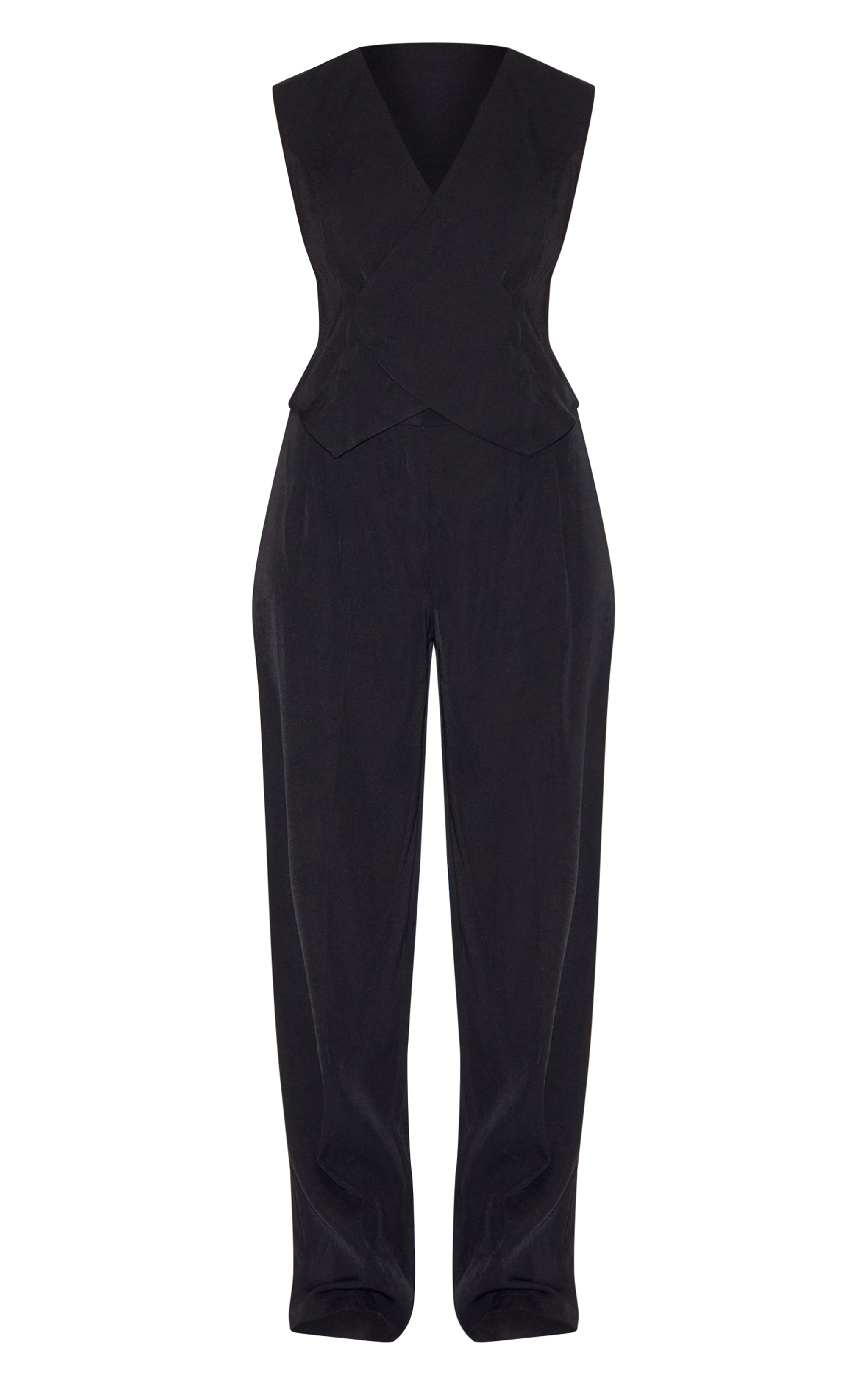 Black Woven Asymmetric Detail Vest Straight Leg Jumpsuit image 5
