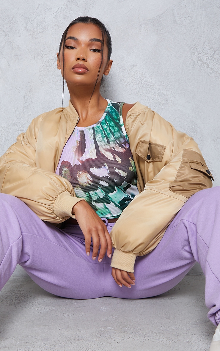 Purple Basic Printed Racer Crop Top image 4