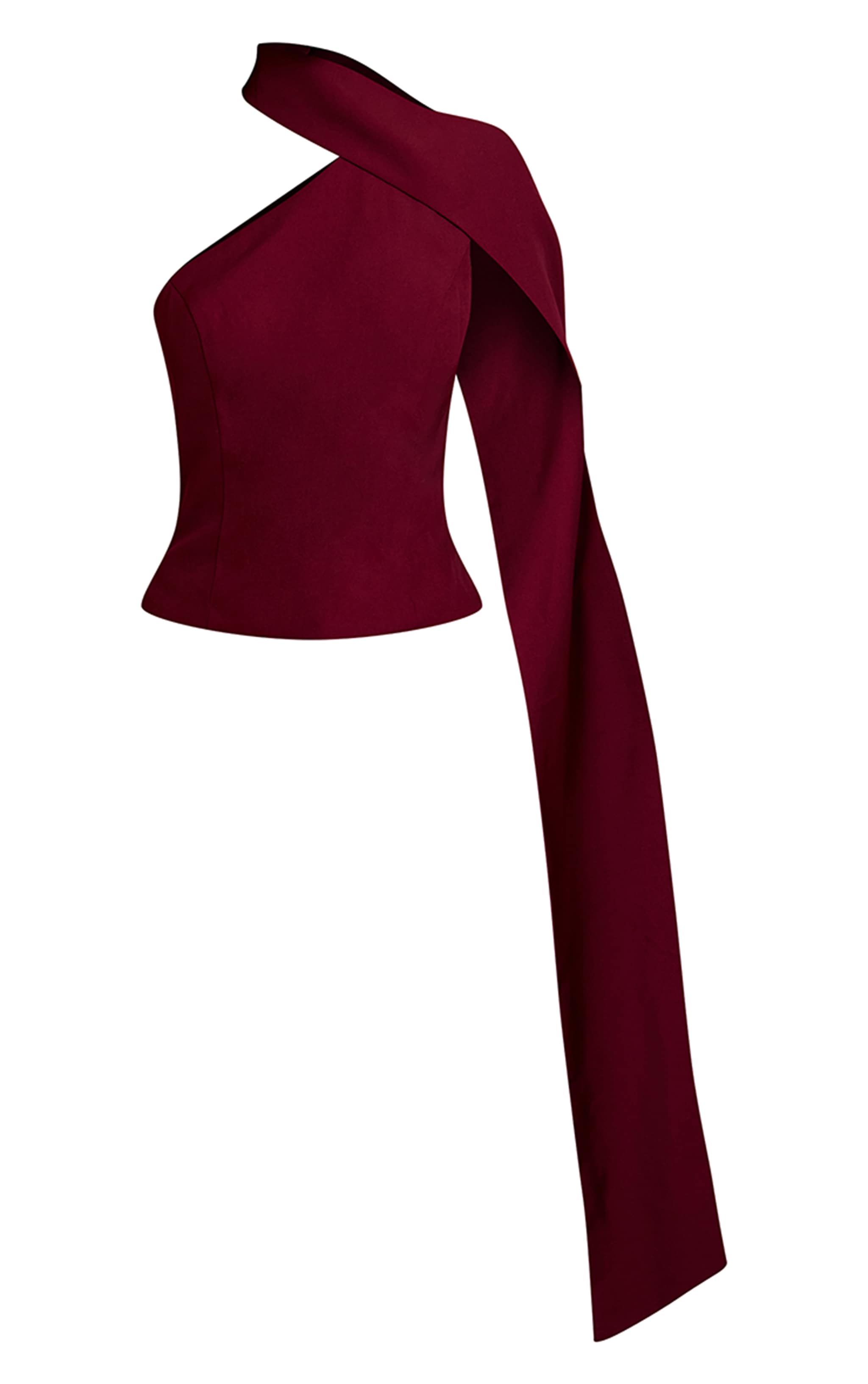 Dark Wine Tailored Woven Shoulder Cape Top image 5