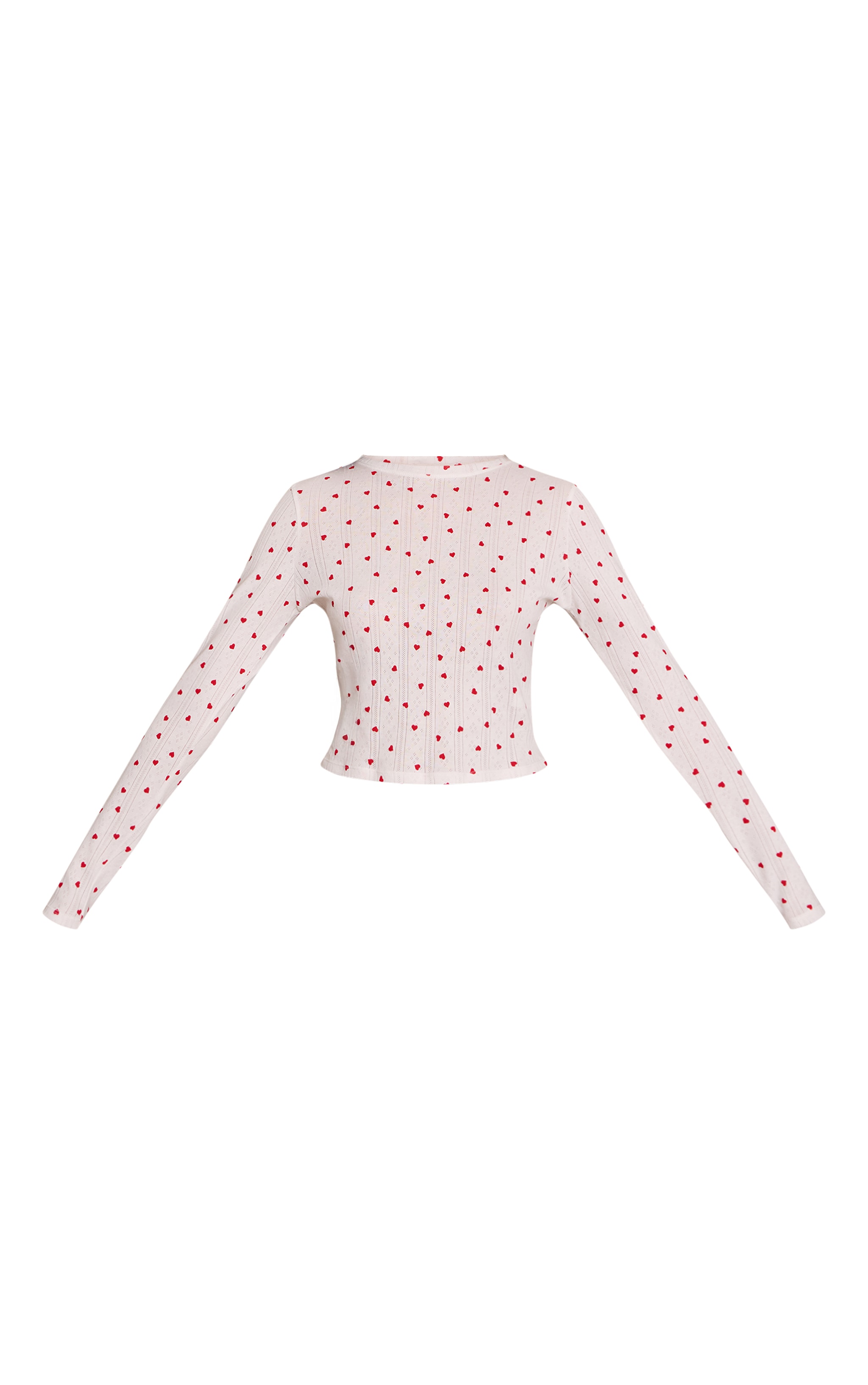 Red Heart Print Pointelle Long Sleeve Pyjama Top image 5