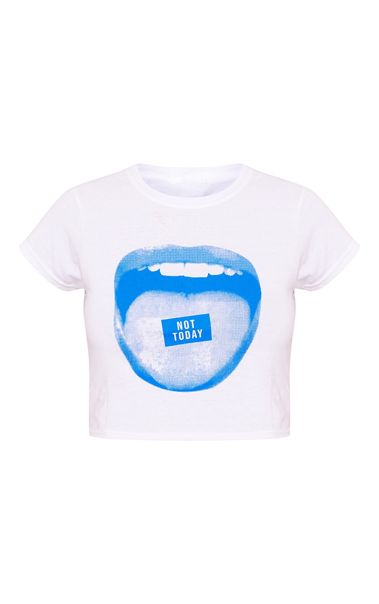 White Not Today Mouth Print Crop Tshirt image 5