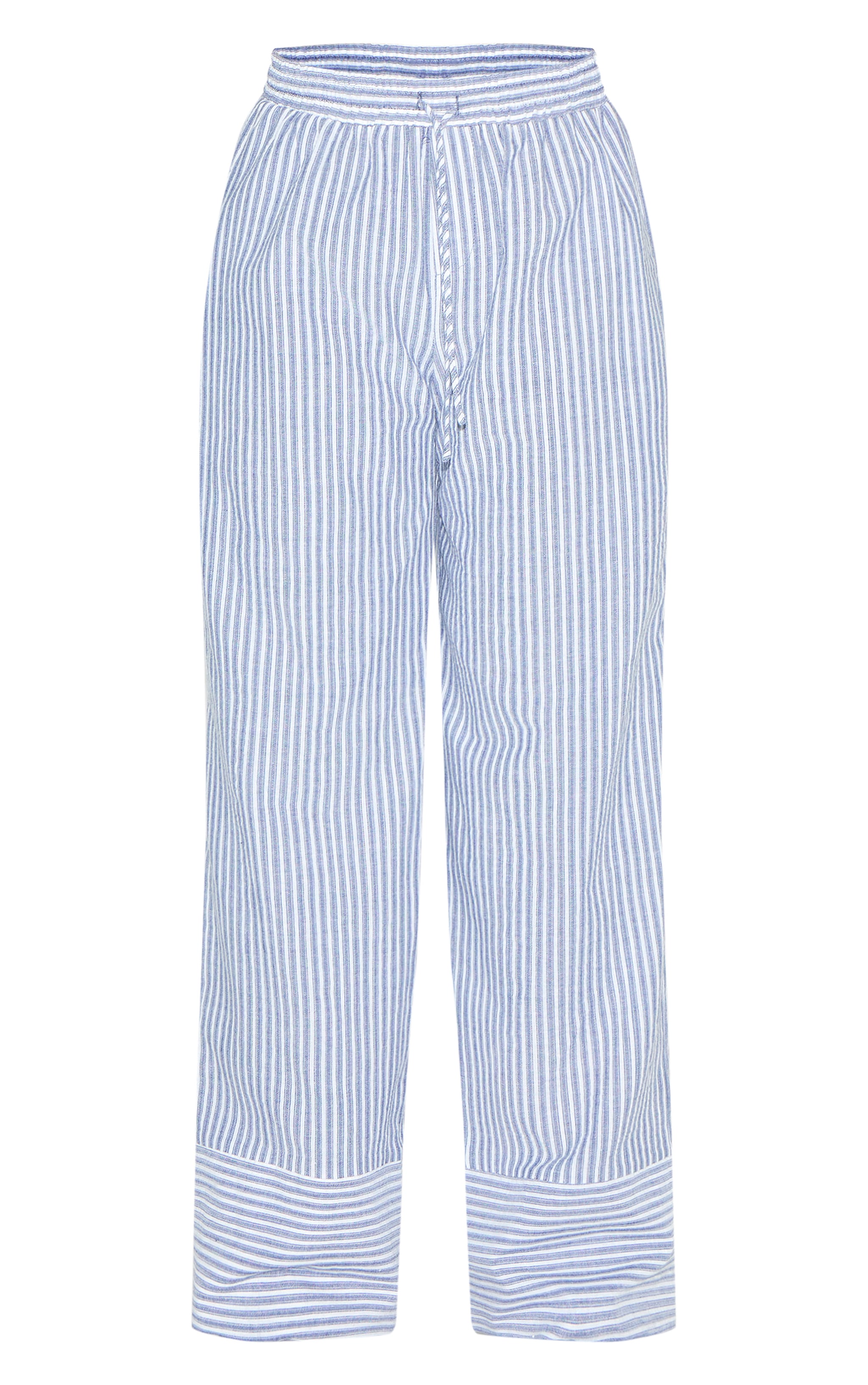 Blue Striped Linen Drawstring Wide Leg Pants image 5