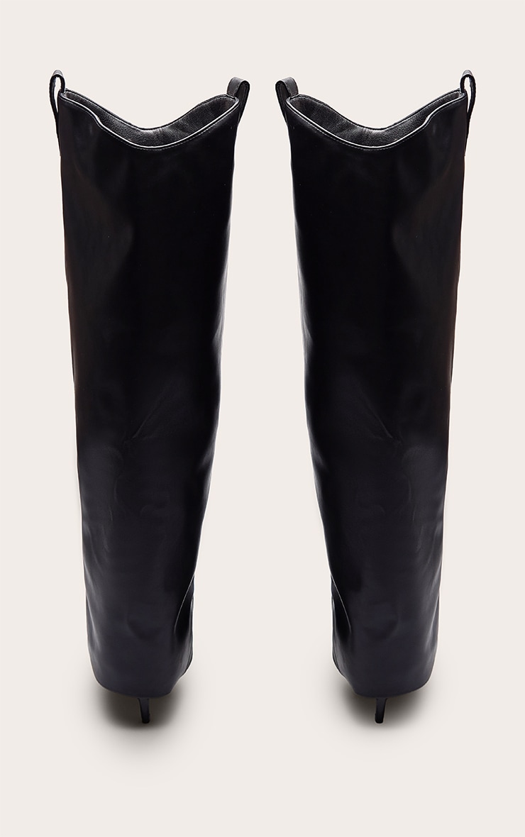 Black PU Heeled Fold Over Knee High Boot image 4