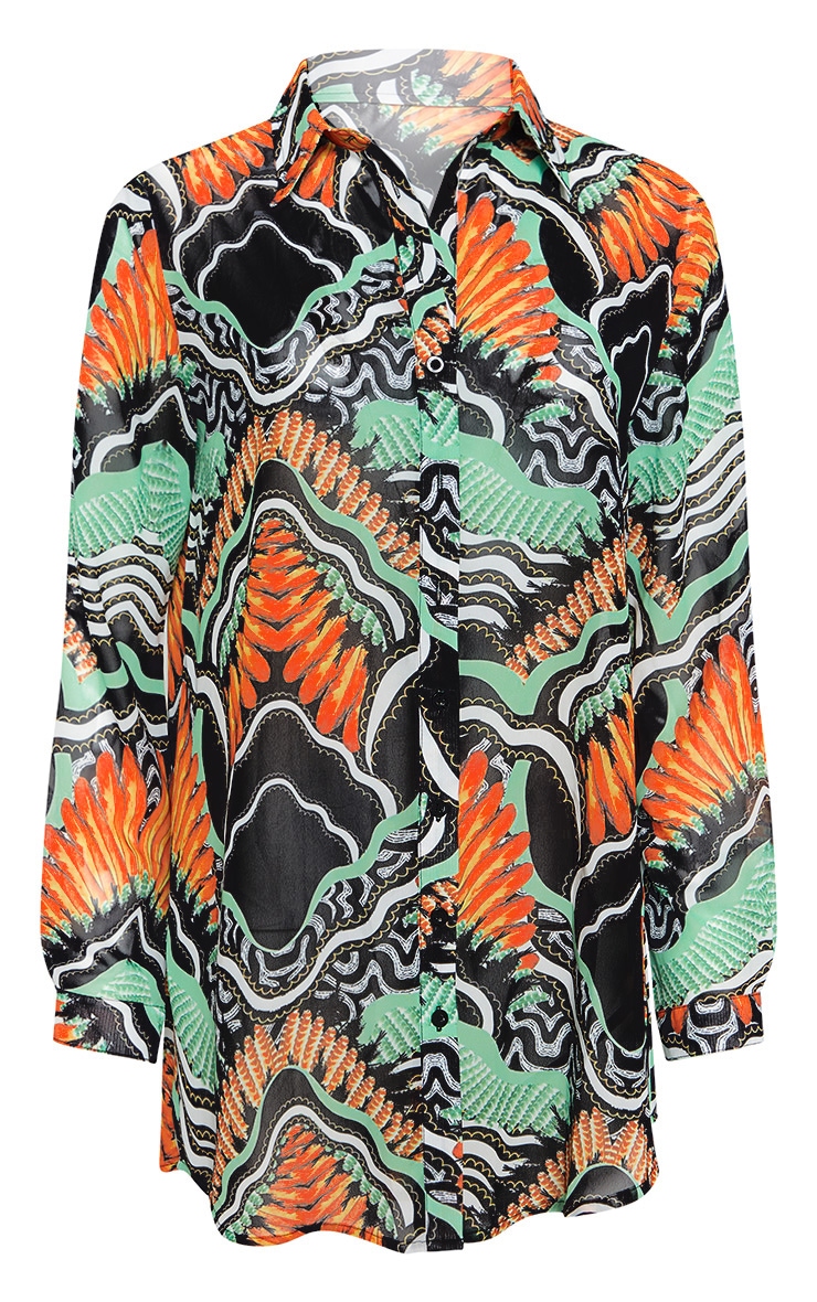 Black Tribal Print Beach Shirt Swimwear PrettyLittleThing