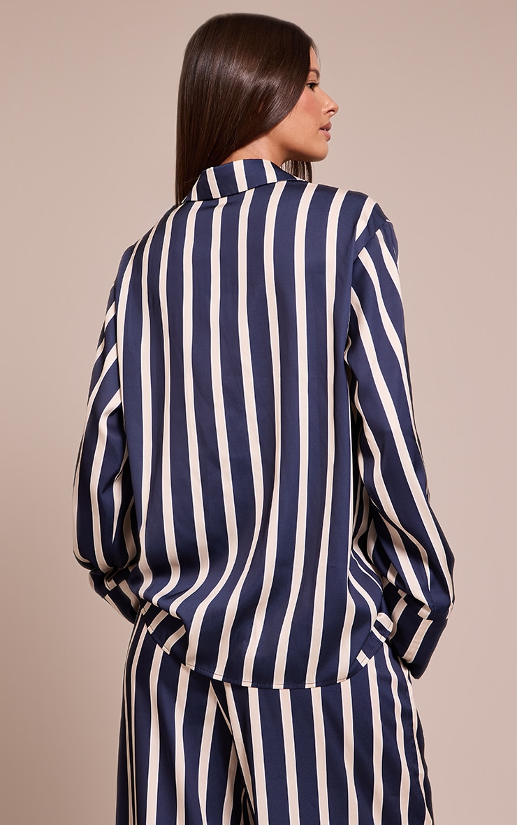 Navy Satin Pinstripe Shirt image 2