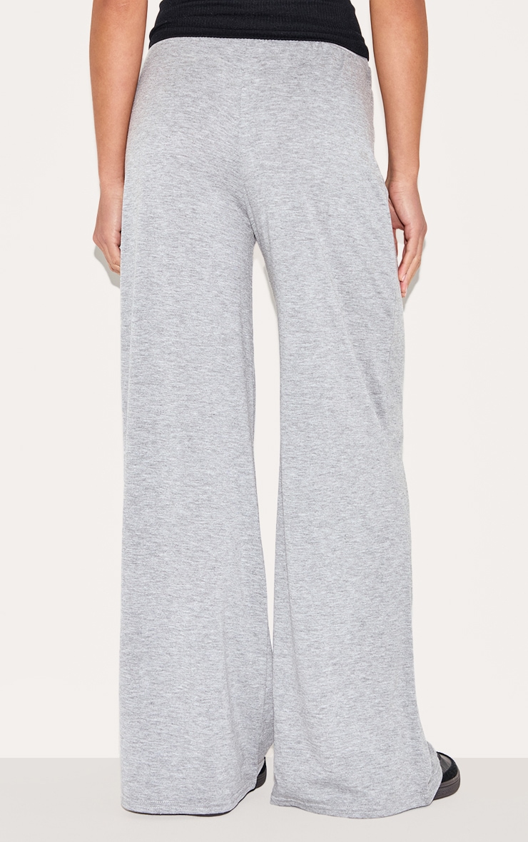 Grey Drawstring Jersey Wide Leg Pants image 3