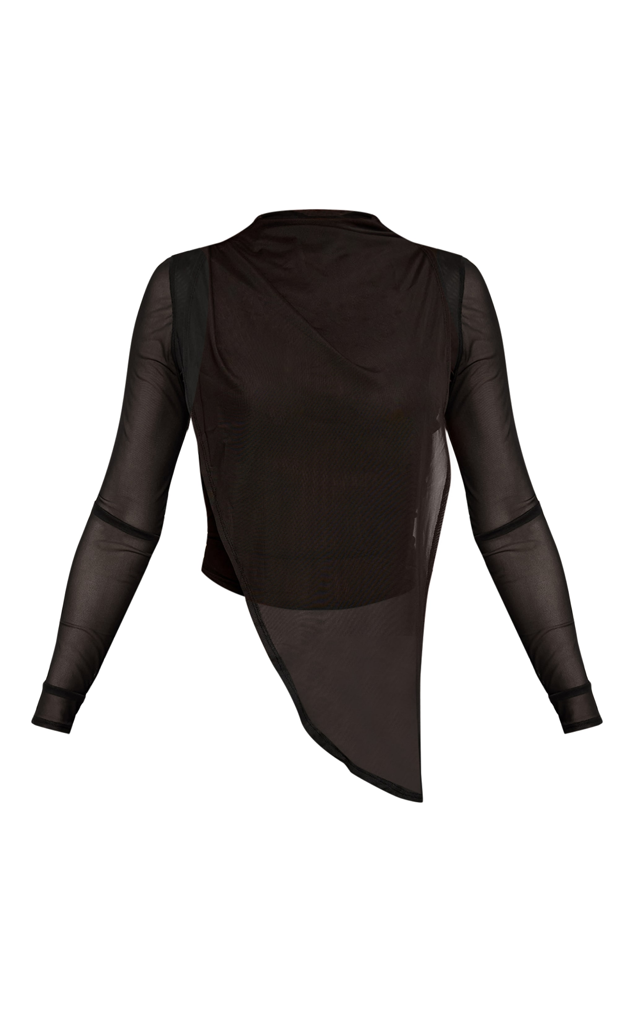 Black High Neck Mesh Drapey Long Sleeve Top image 5