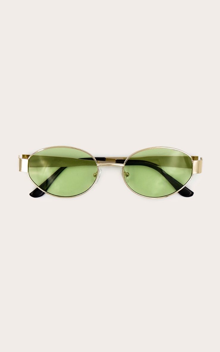 Lunettes de soleil rondes dorées à monture en métal et verres verts image 2