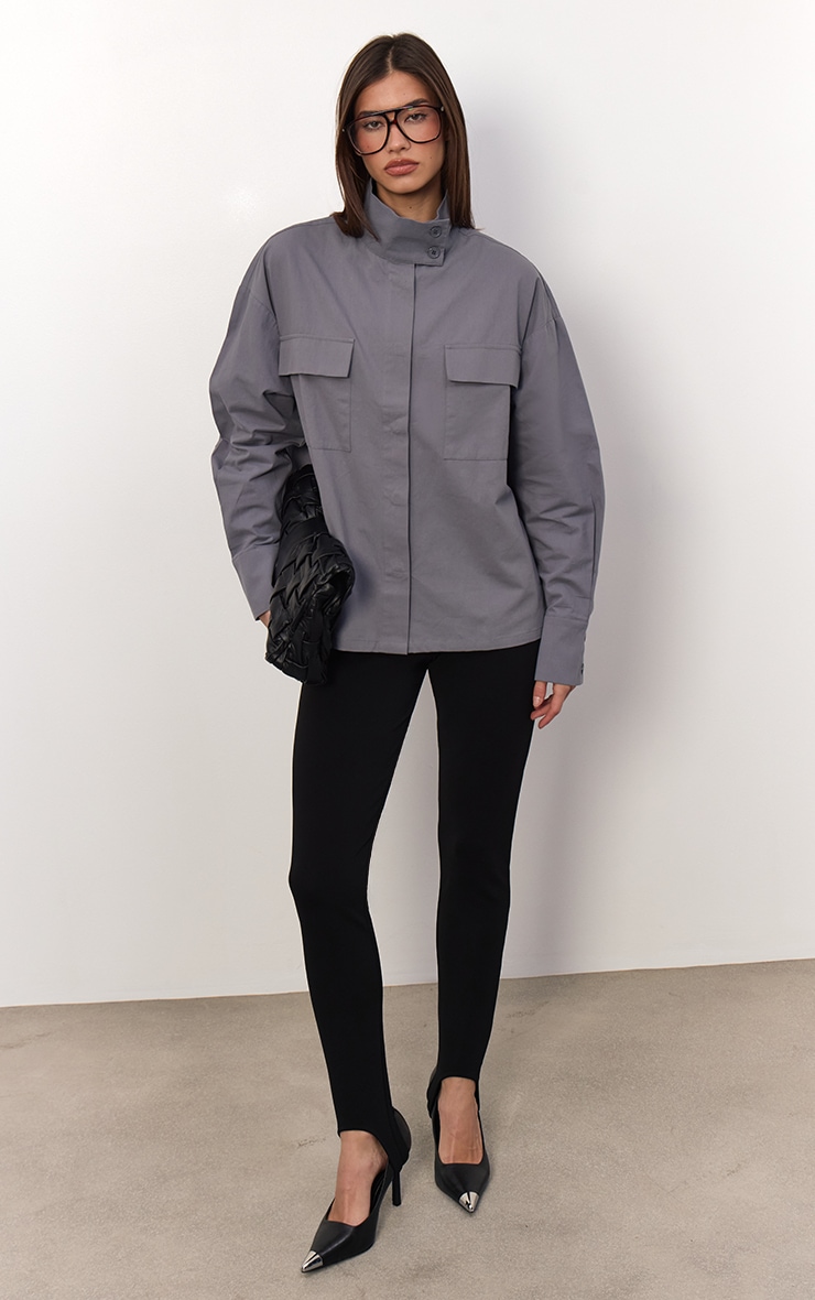 Grey Cotton Funnel Neck Boxy Shirt image 3