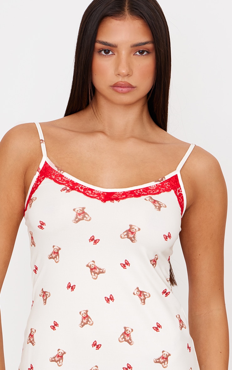 Cream Teddy Print Lace Trim Cami Nightie image 4