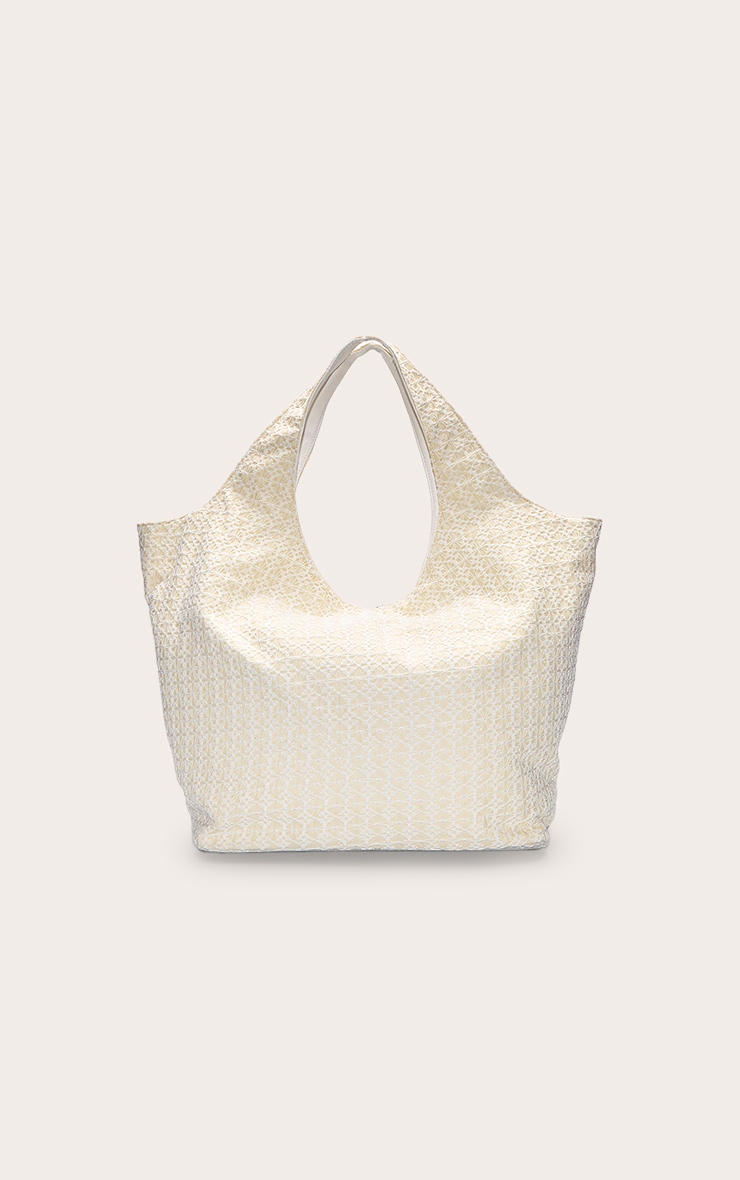 Cream Raffia Floral Placement Beach Tote Bag image 4