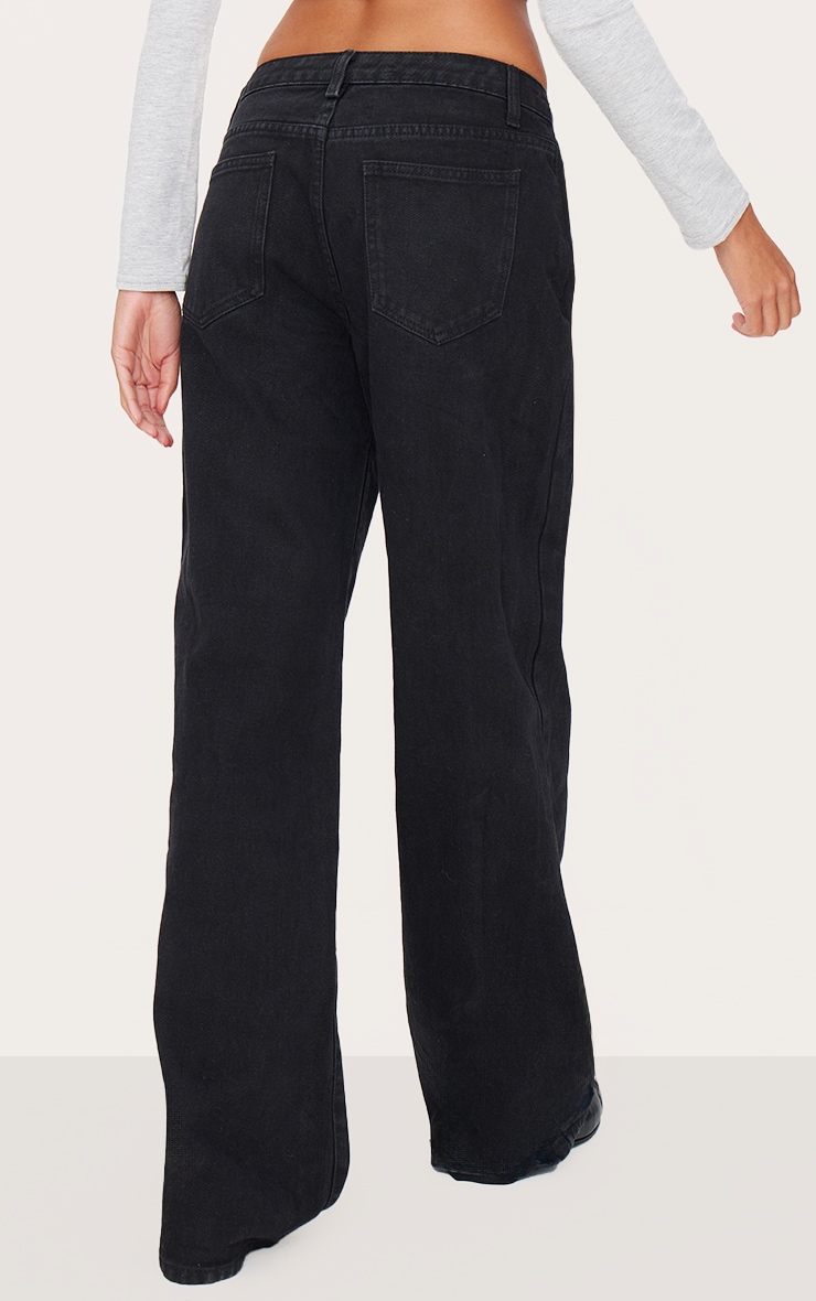 Washed Black Low Rise Wide Leg Jean | Denim