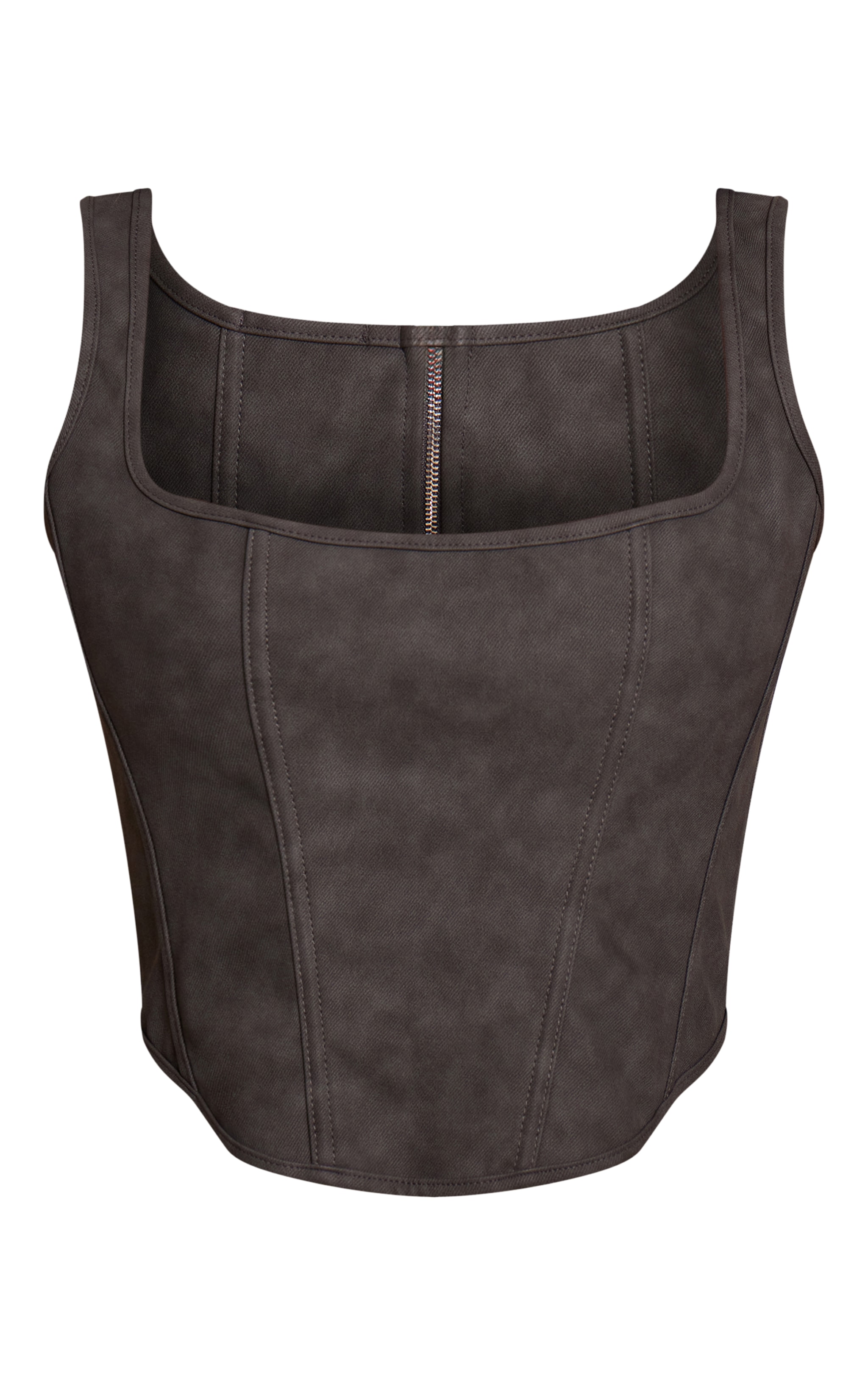 Dark Charcoal Coated Woven Scoop Neck Bonded Corset image 5