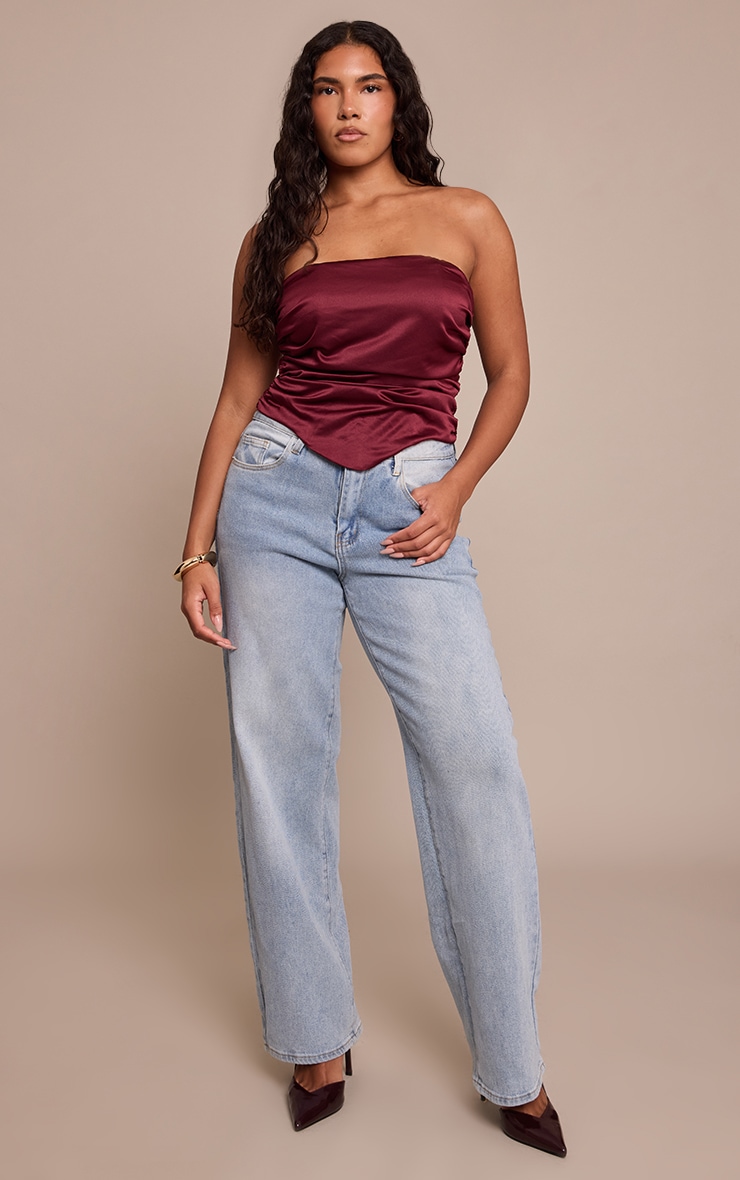 Shape Wine Satin Ruched Bandeau Top image 3