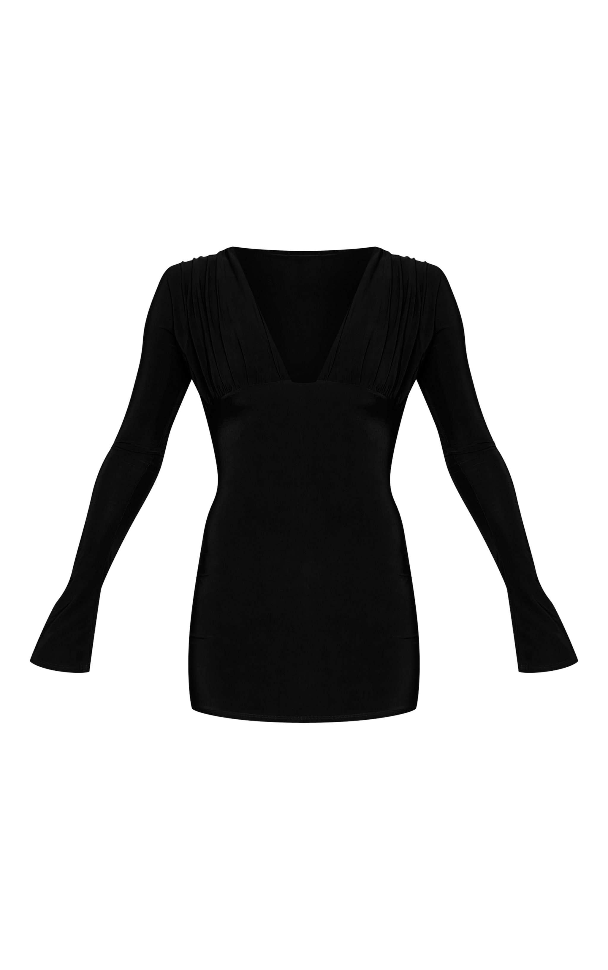Black Slinky V Neck Long Sleeve Mini Dress image 5