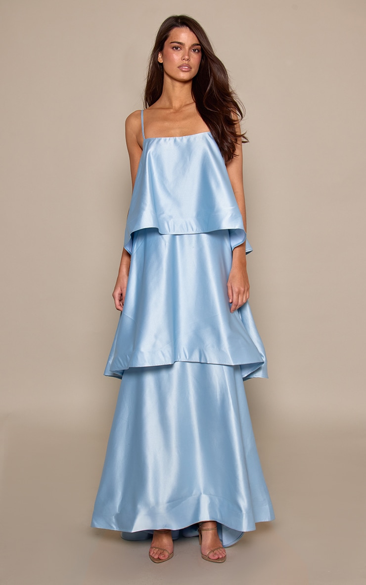 Light Blue Structured Tiered Maxi Dress image 3