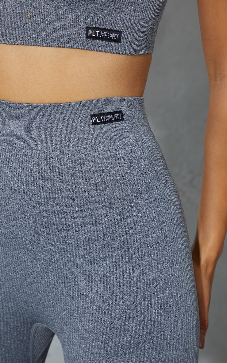 PRETTYLITTLETHING Grey Seamless Rib Sport Bike Shorts image 5