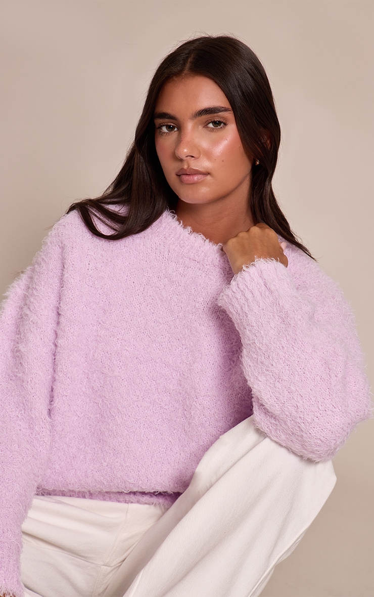 Pull oversize en maille tricot teddy lilas image 4