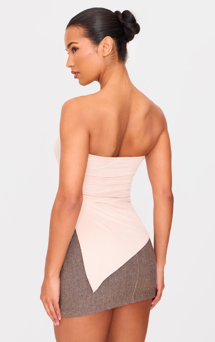 Cream Faux Suede Asymmetric Hem Bandeau Top image 2