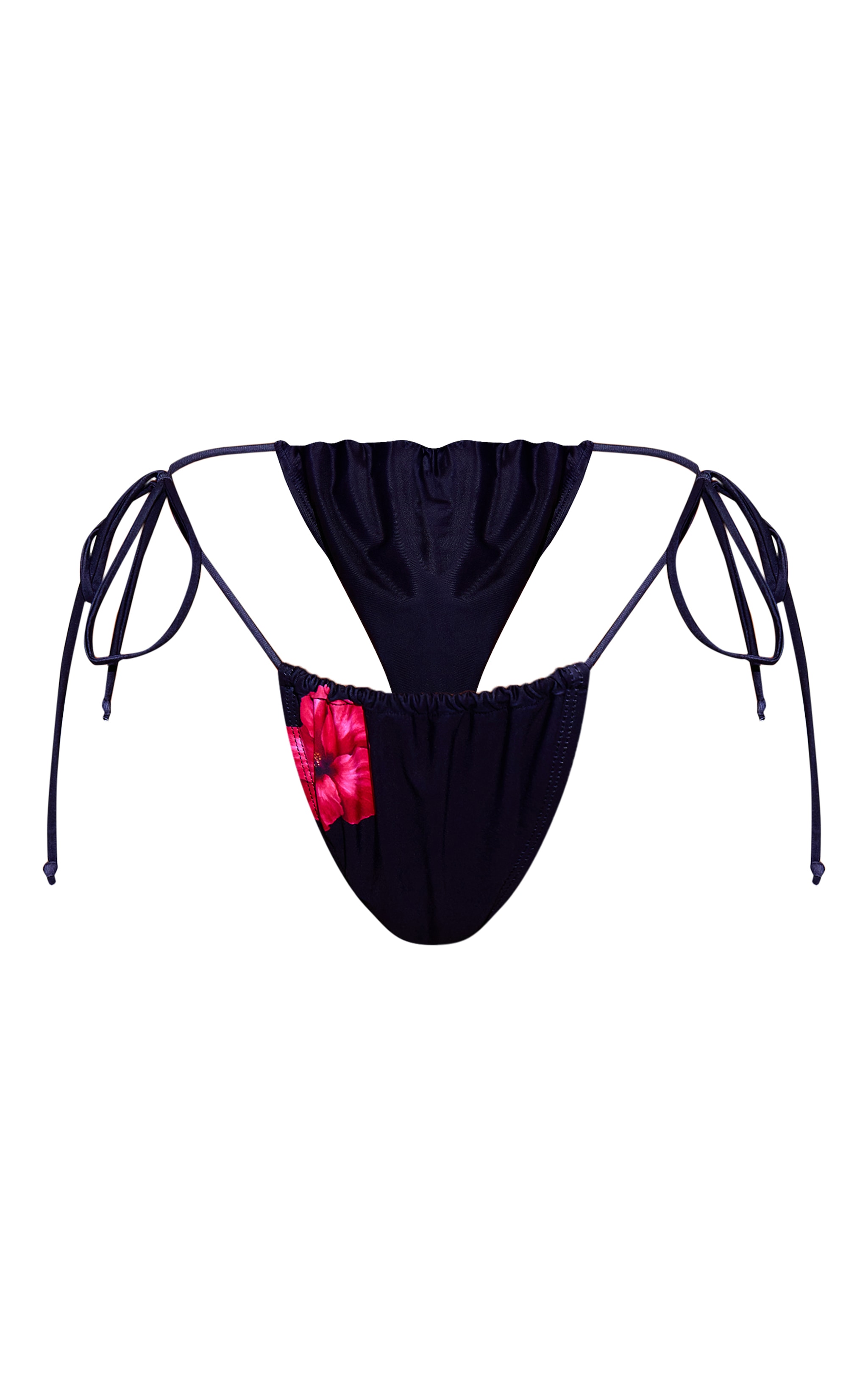 Black Hibiscus Print Tie Side Bikini Bottoms image 5