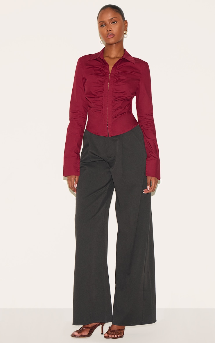 Plum Hook And Eye Ruched Fitted Shirt image 3