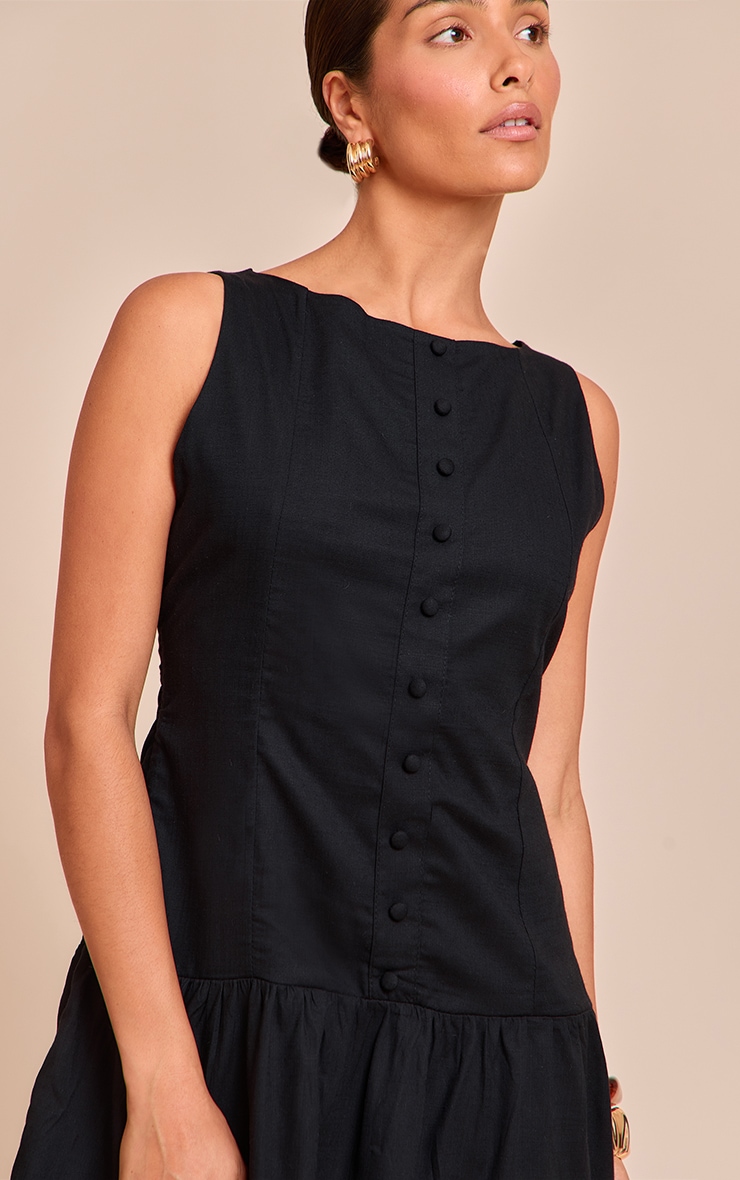 Petite Black Button Up Shift Mini Dress image 4