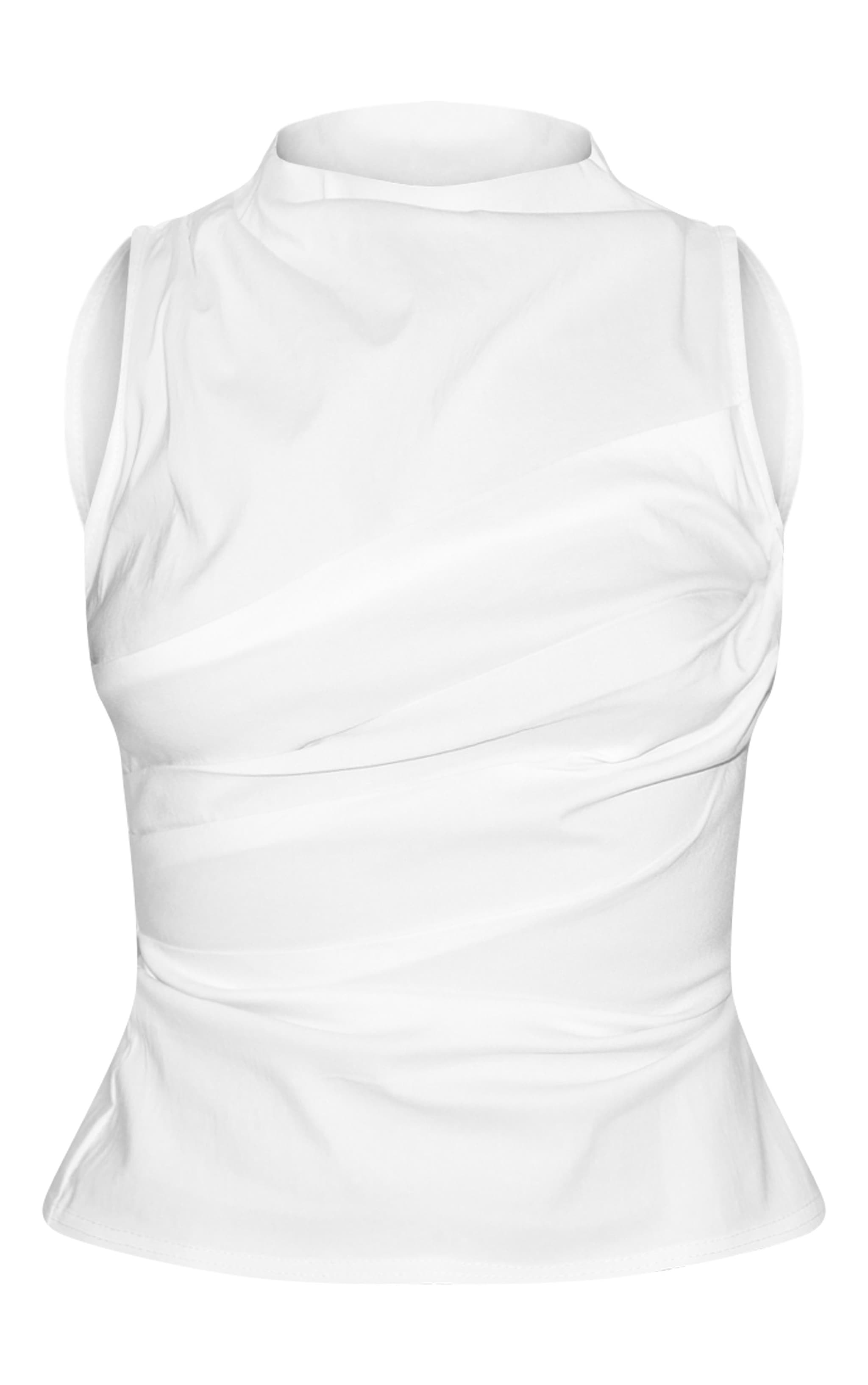 Cream Bengaline Ruched Fitted Long Top image 5