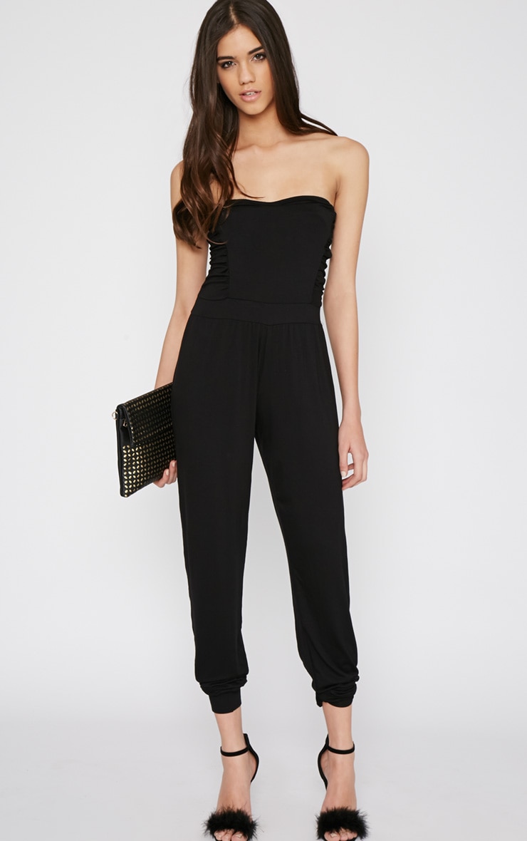 black ruched jumpsuit