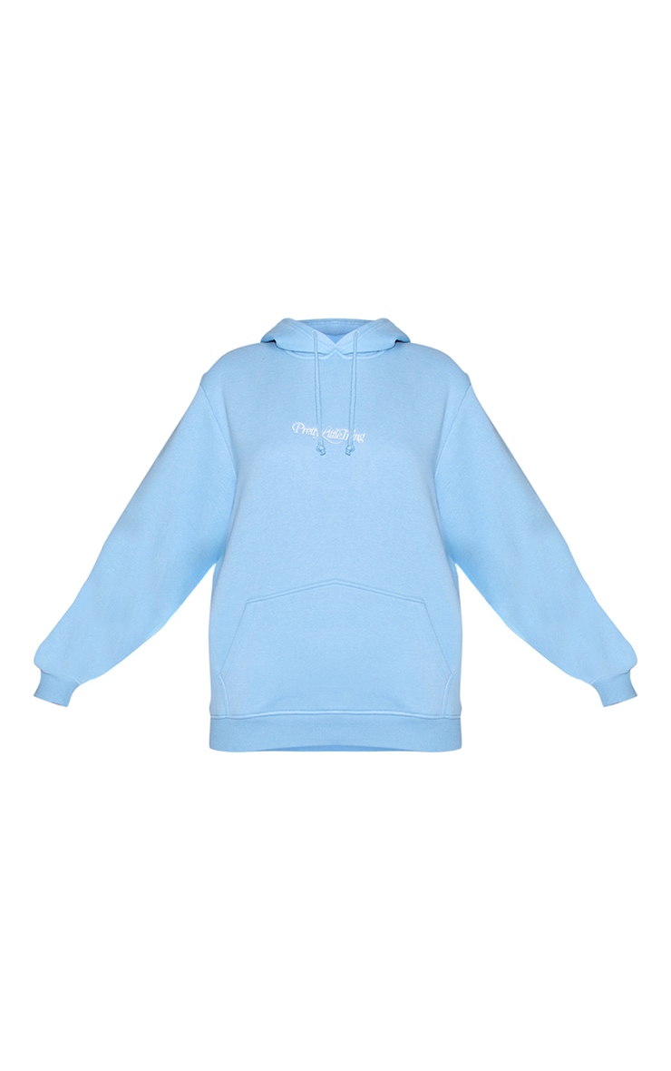 Hoodie oversize en sweat bleu ciel à logo brodé image 5