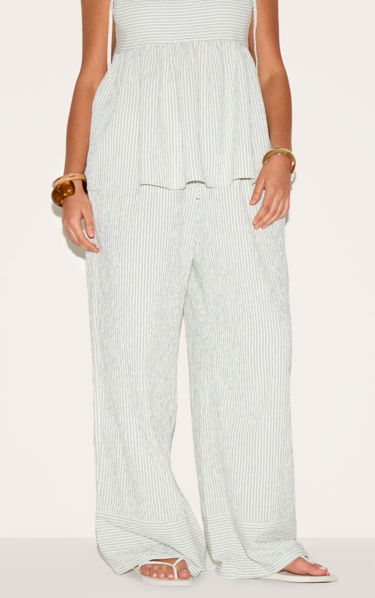 Plus Pantalon droit tissé texturé vert sauge à rayures image 2