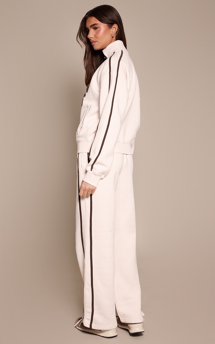 Cream Contrast Stripe Wide Leg Sweatpants image 3