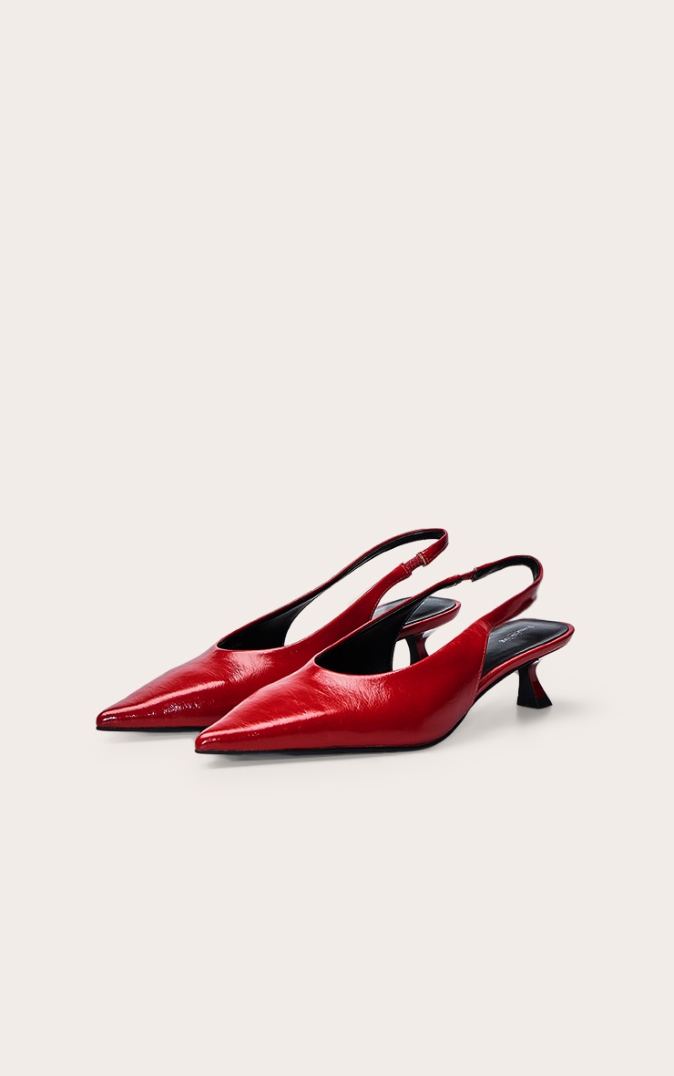 Red Pointed Toe Kitten Heel Sling Back image 3