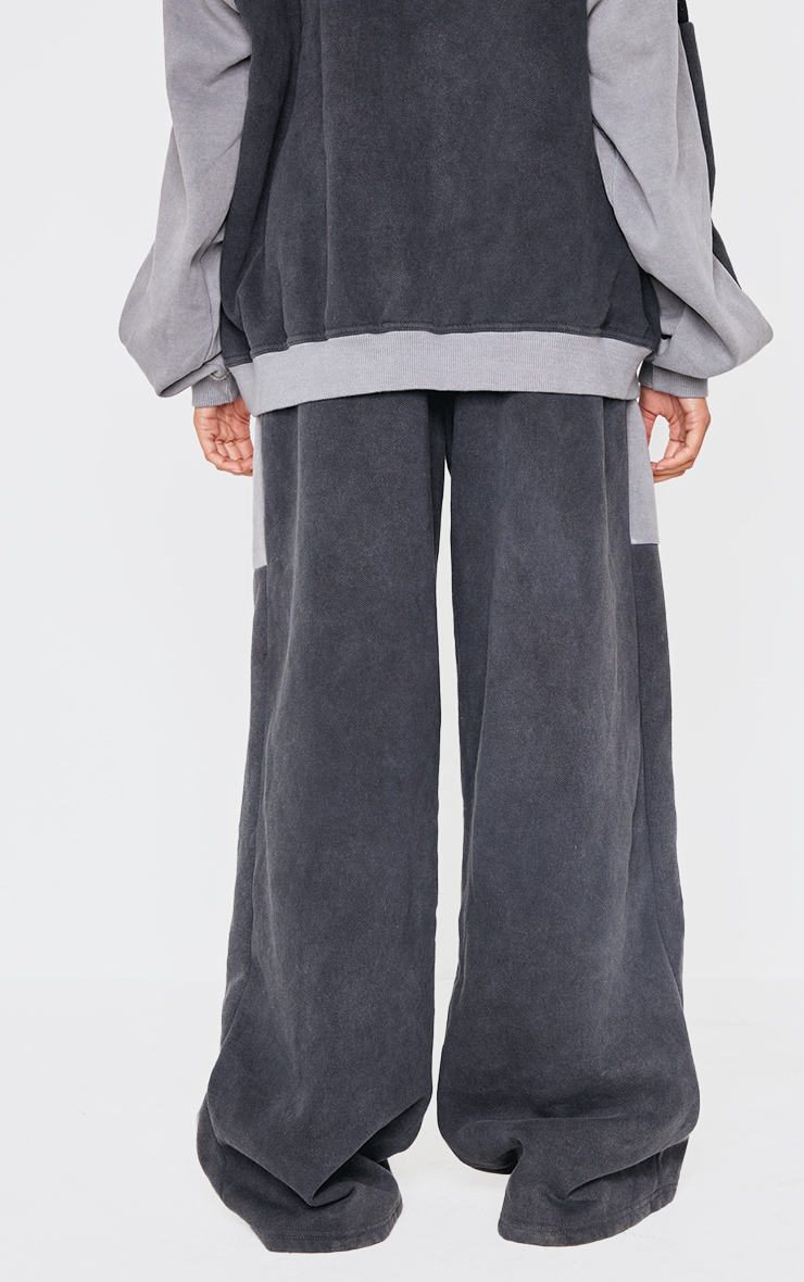 Washed Charcoal Striped Rib Panel Wide Leg Track Pants image 3