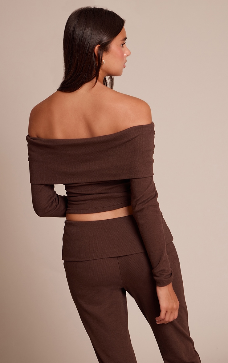 Top Bardot à encolure rabattue Marron chocolat image 2