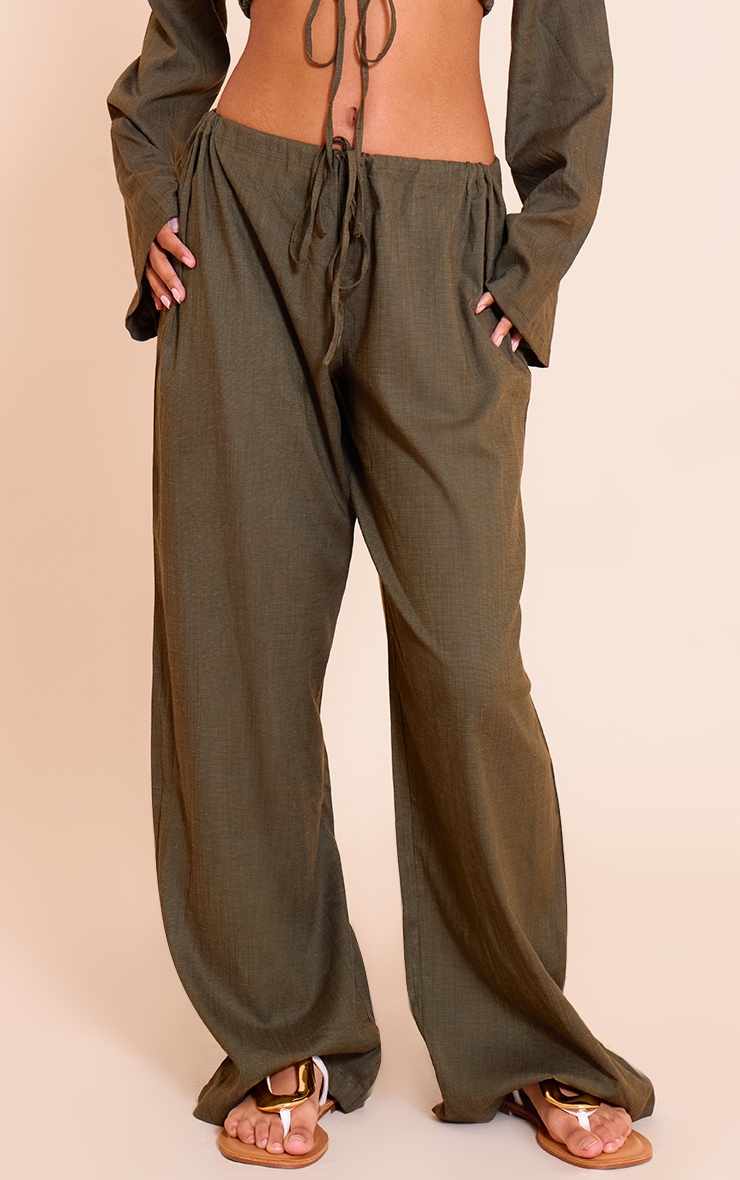Petite Olive Drawstring Linen Blend Pant image 2