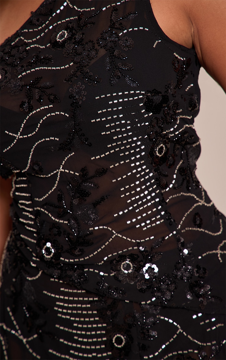 Shape Black Floral Sequin One Shoulder Top image 4
