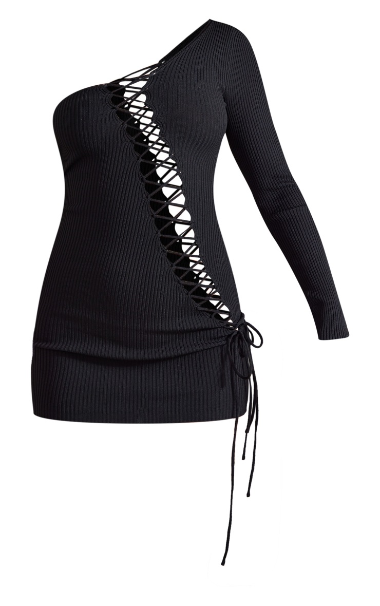 Black Lace Up Front & Back Knit Dress image 5