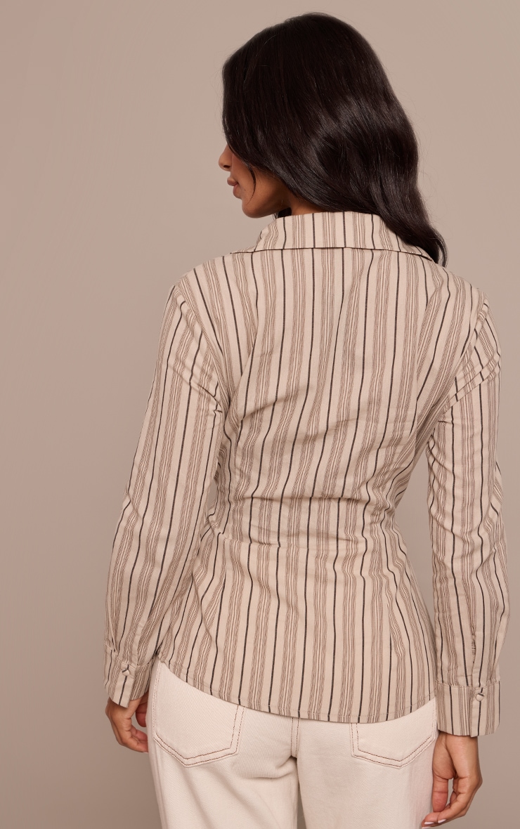 Petite Cream Stripe Cinched Shirt image 2