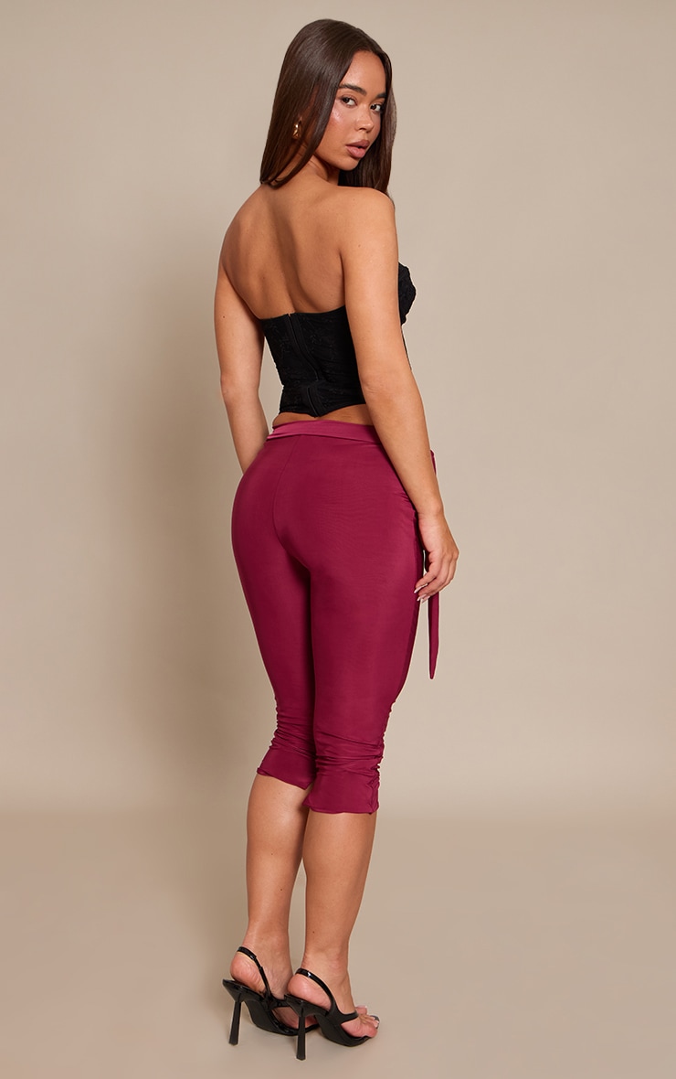 Plum Double Layer Wrap Waist Capri Leggings image 3