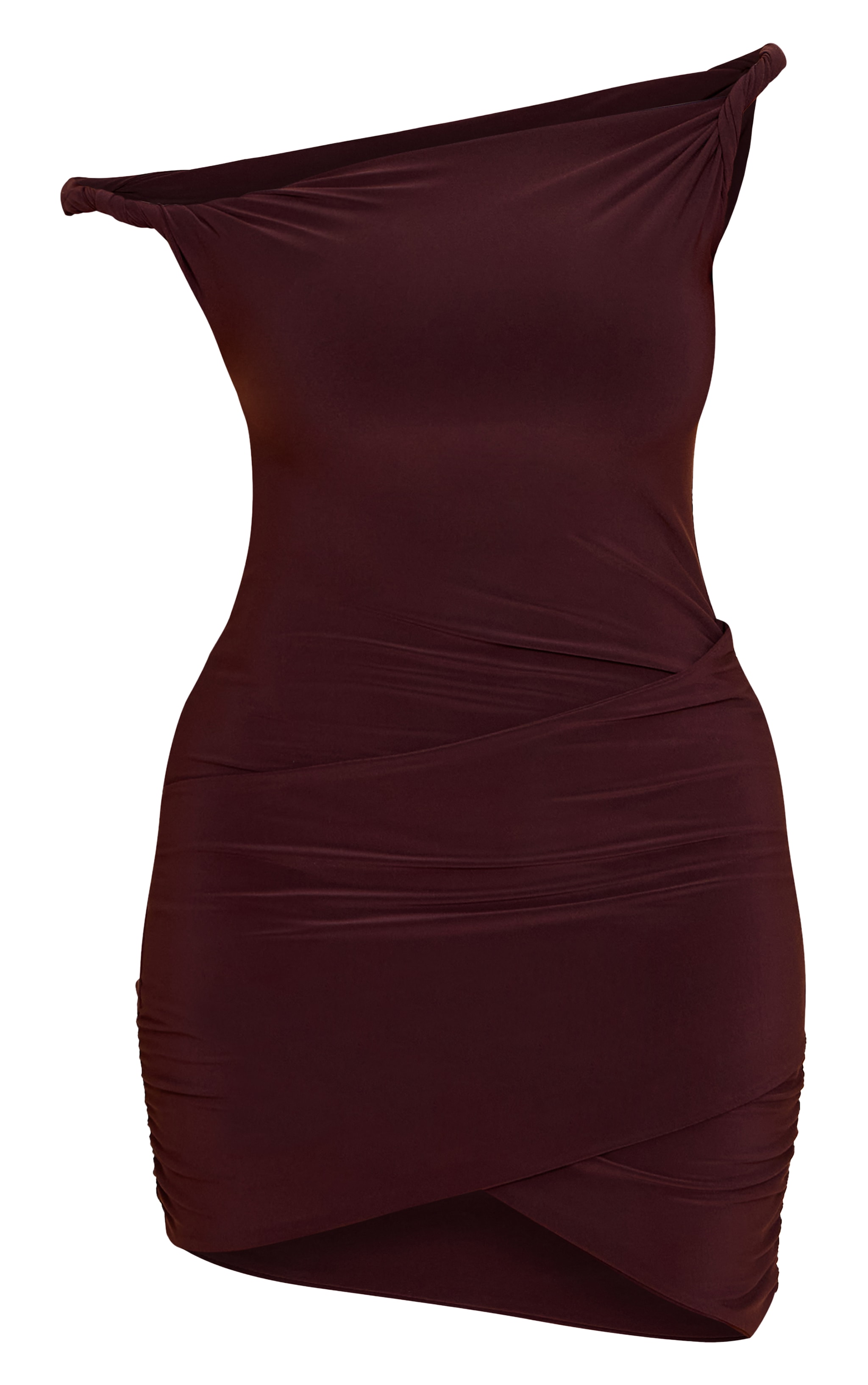 Shape Chocolate Off Shoulder Wrap Front Mini Dress image 5