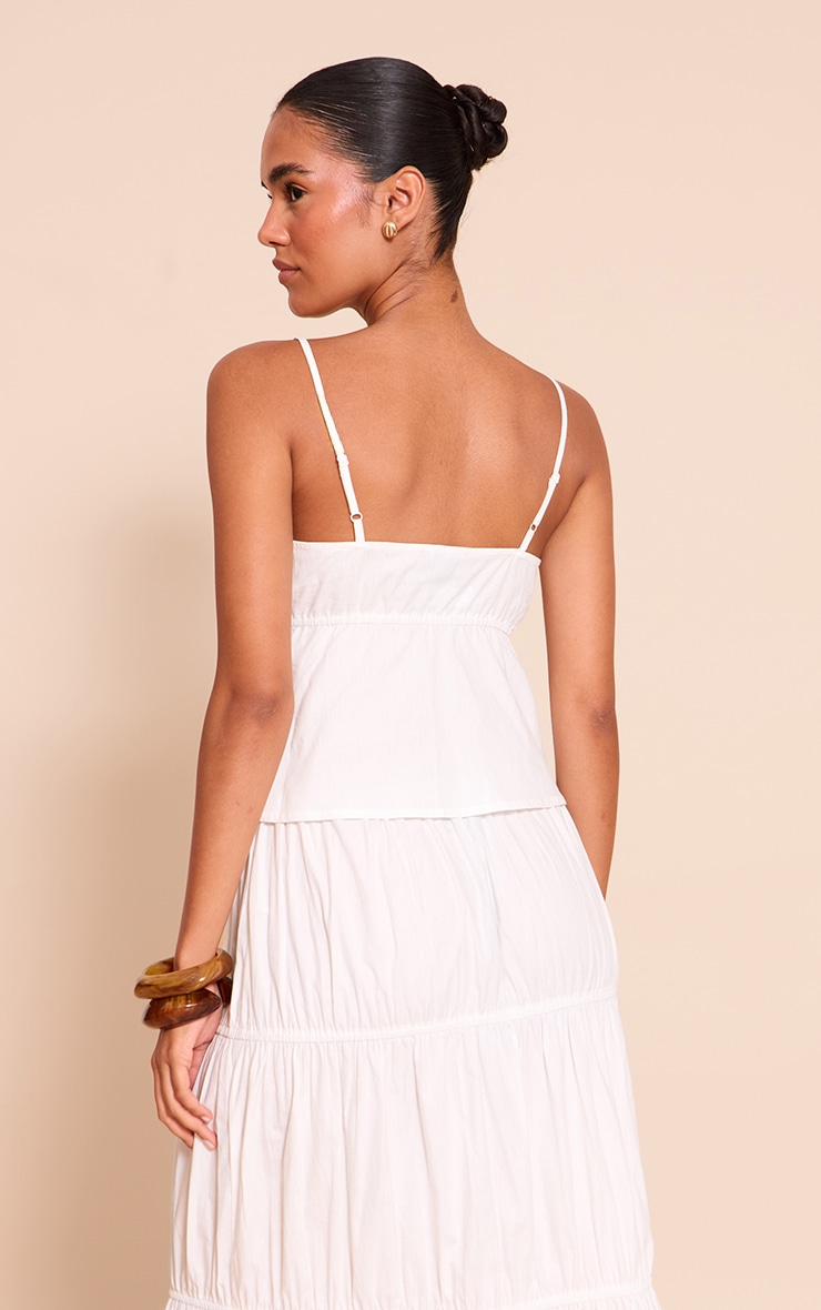 White Cotton Poplin Tie Front Cami Top image 2